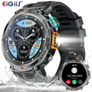 EIGIIS KE3 Bluetooth Smartwatch with Call Function, Health Monitor & Flashlight