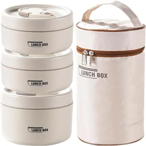 Portable Insulated Lunch Container Set – 3 Stackable Stainless Steel Bento Boxes with Thermal Bag