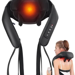 Cordless Shiatsu Back & Neck Massager with Heat – 6D Deep Tissue Kneading Pillow
