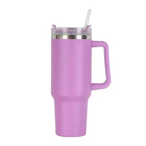 40oz Stainless Steel Insulated Travel Mug with Handle & Straw – Large Capacity Car Cup